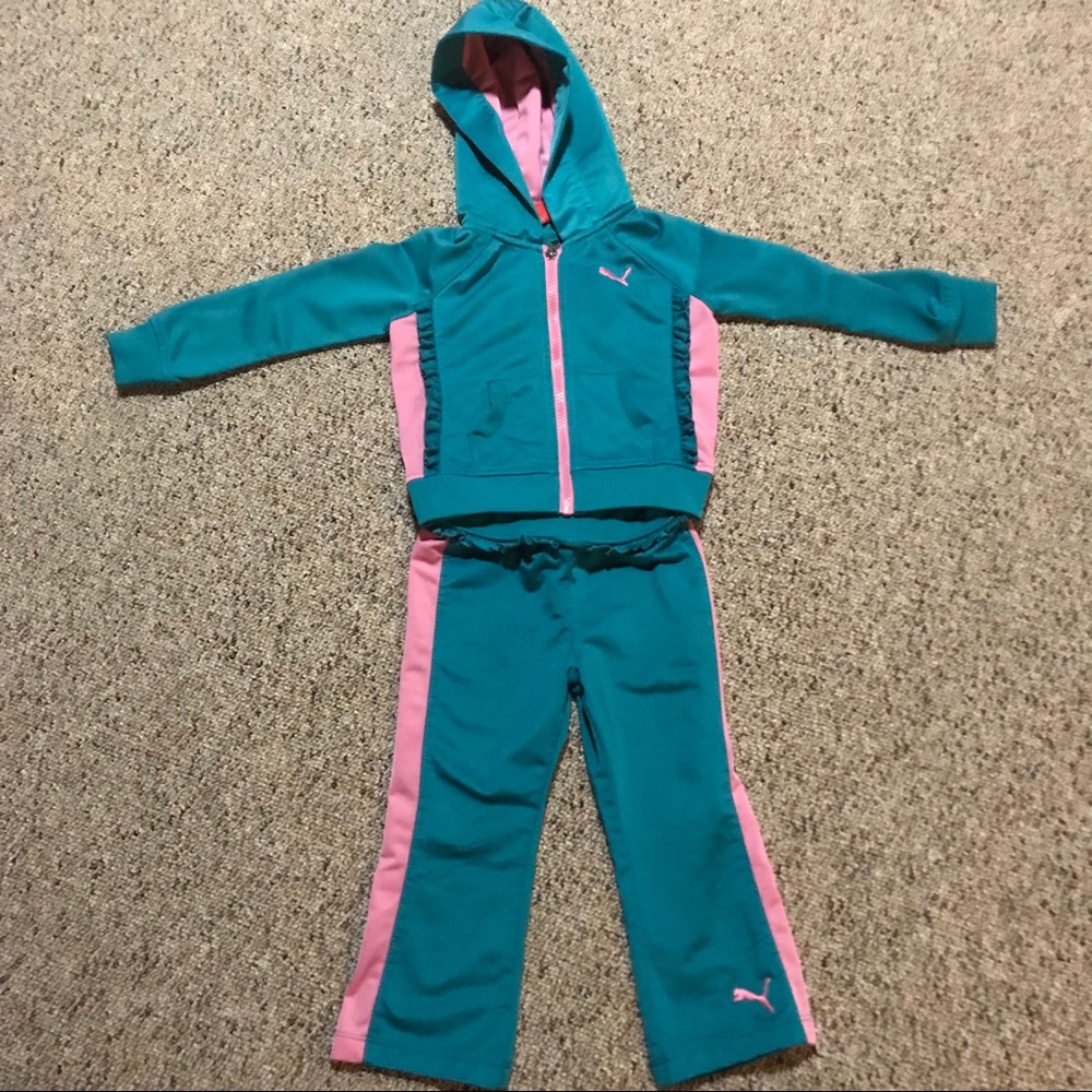 Girls size 2T Puma Track Suit Teal & Pink